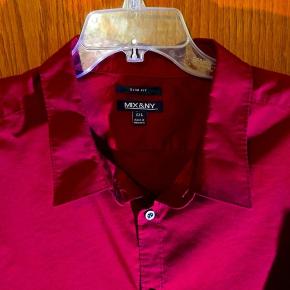 Mix & NY Slim Fit Dress Shirt Burgundy Button Down Long Sleeve Men size XXL - Picture 2 of 11